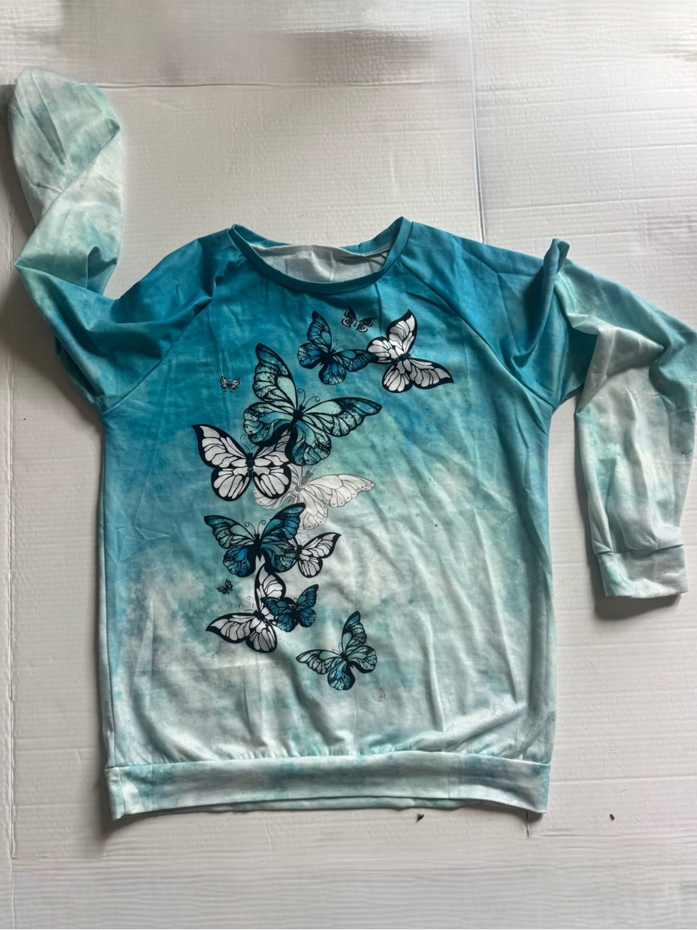Girls Blue Ombre Butterfly Long Sleeve Top